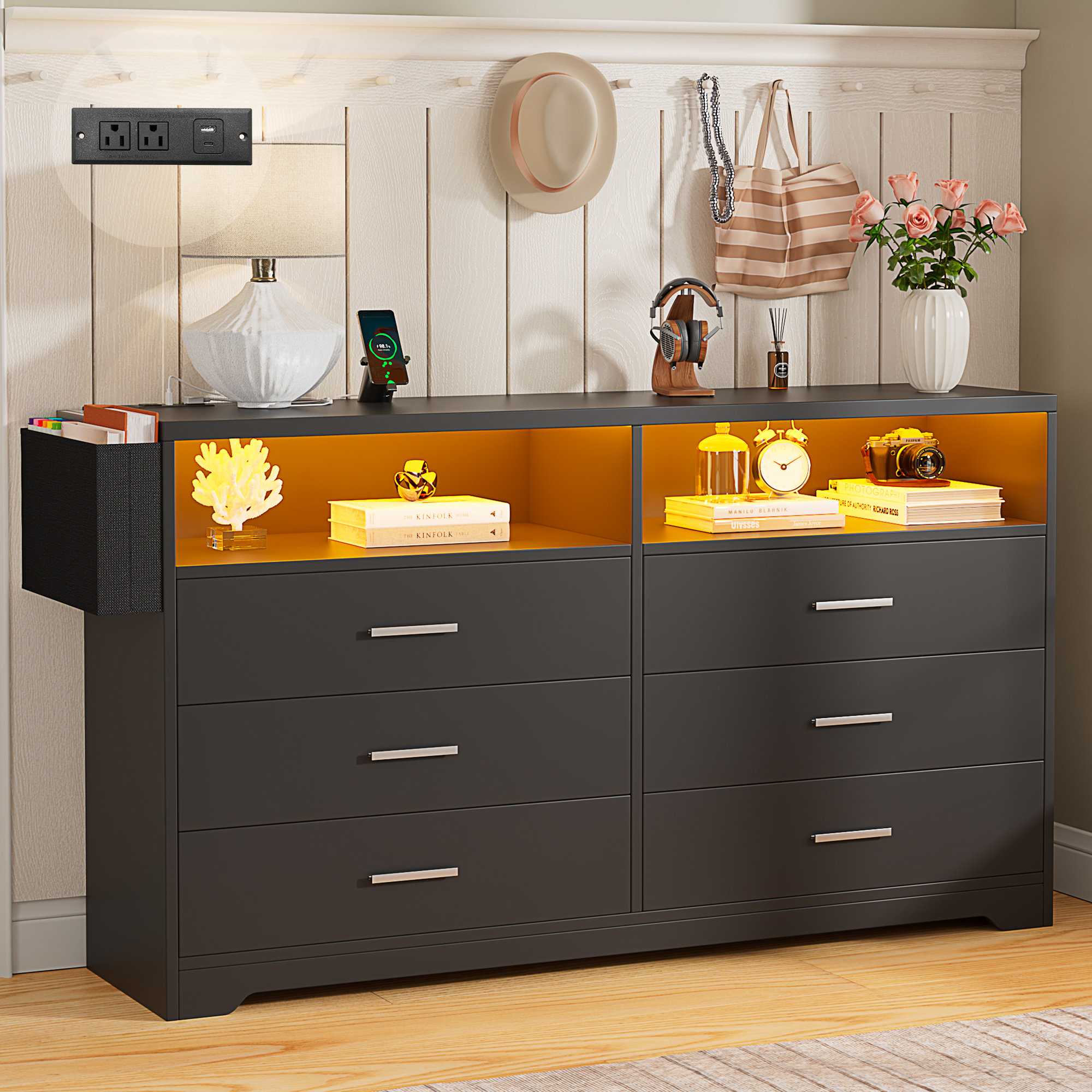 Wrought Studio??? 6 Drawer Dresser For Bedroom With Charging Station, 55 ...